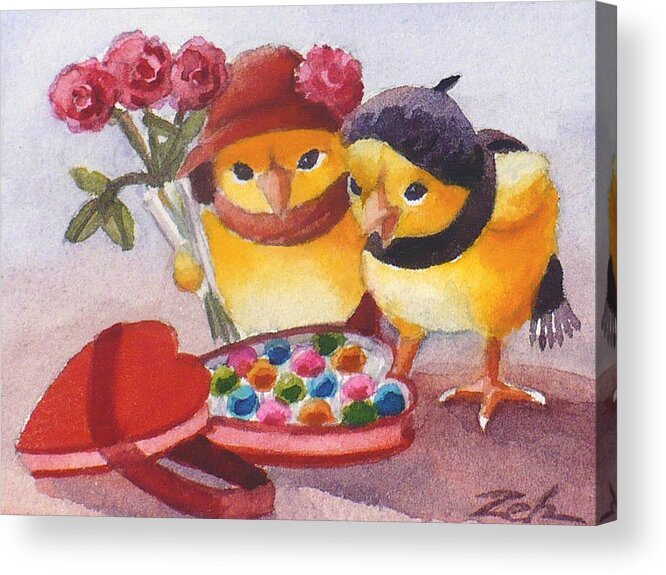 Valentine Print Acrylic Print featuring the painting A Valentine Heart for Baby Chicks by Janet Zeh