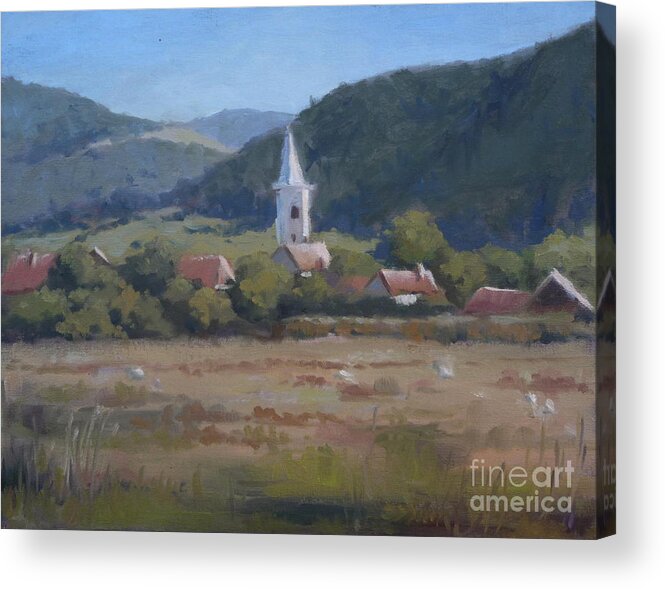 Erdely Acrylic Print featuring the painting A village in Erdely by Viktoria K Majestic