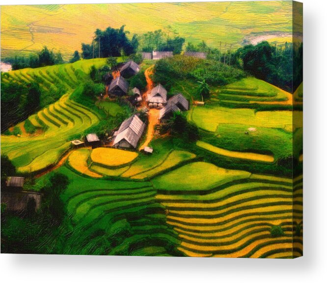 A Village In Vietnam Acrylic Print featuring the painting A Village In Vietnam by MotionAge Designs