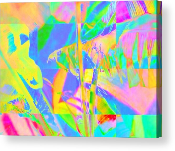 Sharkcrossing Acrylic Print featuring the digital art H Bright Abstracted Banana Leaf - Horizontal by Lyn Voytershark