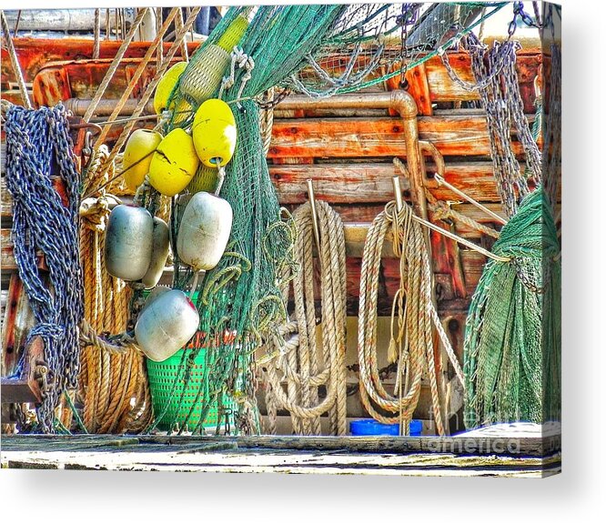 Shrimp Boat Acrylic Print featuring the photograph Accessories to Shrimp Catching by Patricia Greer