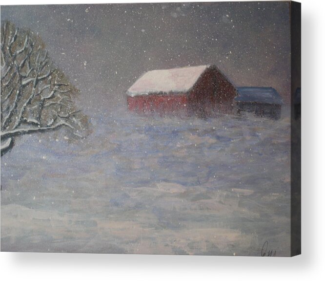 Snow Storm Acrylic Print featuring the painting Across the Road by Edy Ottesen
