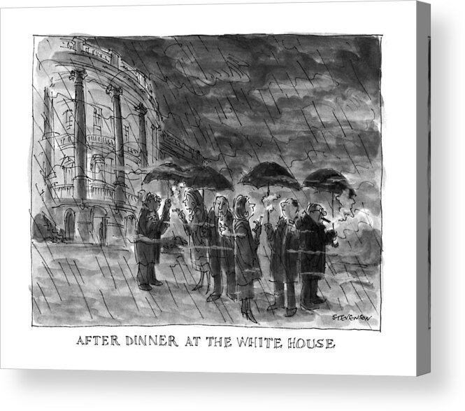 After Dinner At The White House
(group Of People With Umbrellas Acrylic Print featuring the drawing After Dinner At The White House by James Stevenson