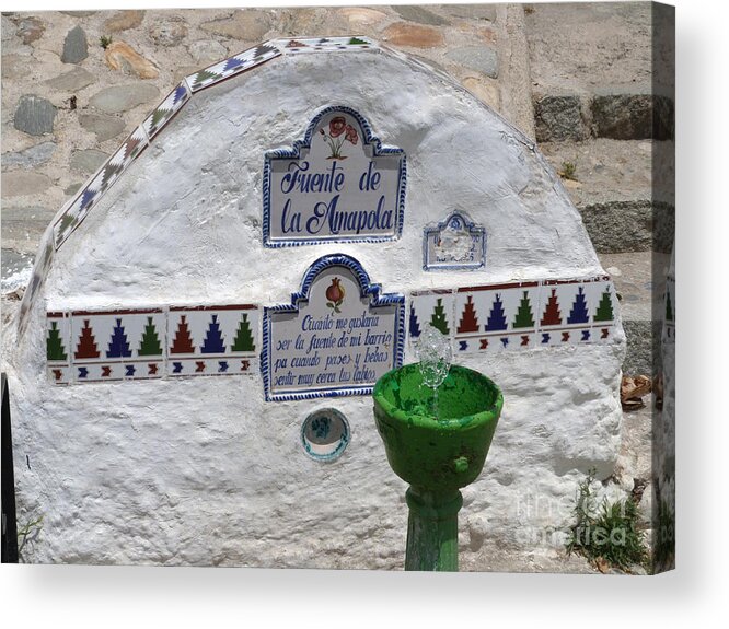 Amapola Fountain Acrylic Print featuring the photograph Amapola drinking water fountain, Granada by Phil Banks