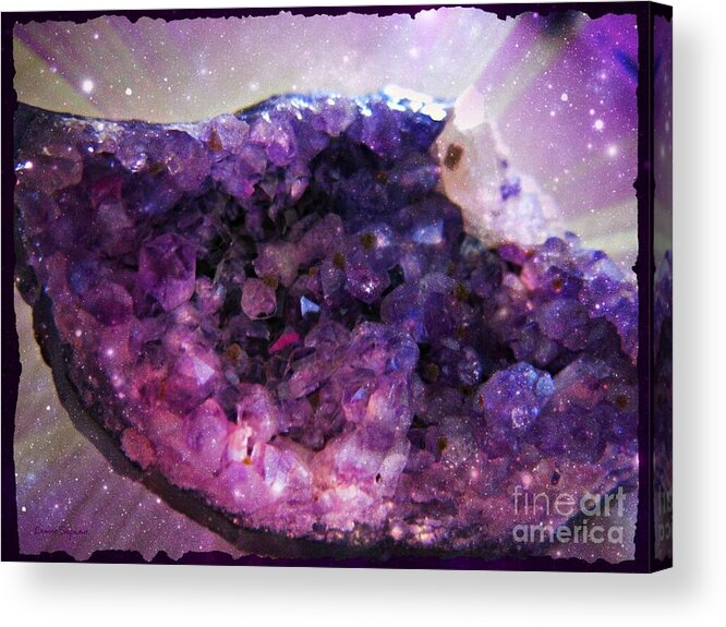 Amethyst Cluster Acrylic Print featuring the mixed media Amethyst by Leanne Seymour