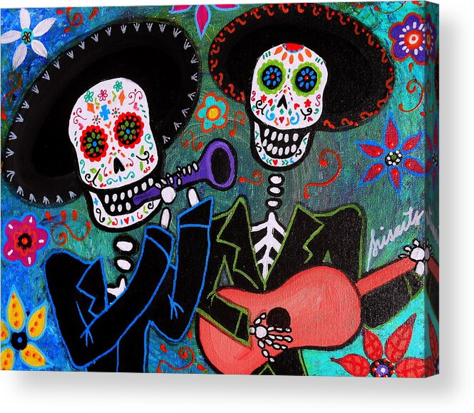 Day Of The Dead Acrylic Print featuring the painting Amigos Mariachis by Pristine Cartera Turkus