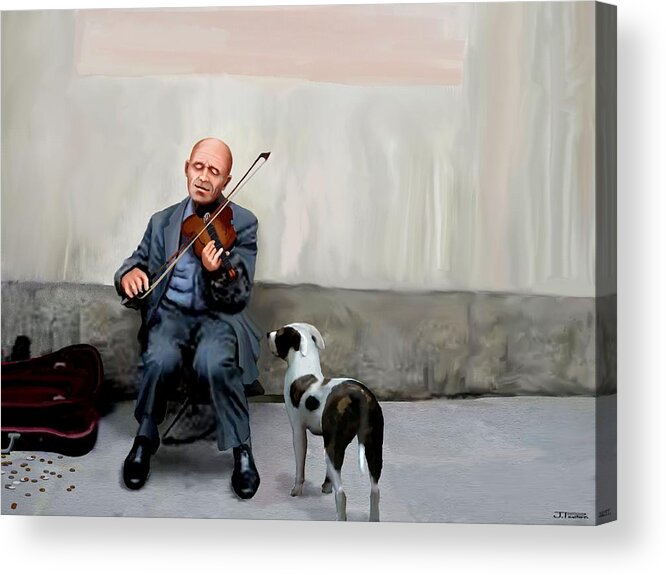 Fiddle Player Acrylic Print featuring the painting An Audience Of One by Jann Paxton