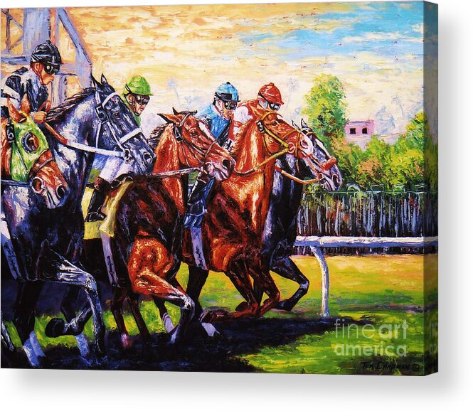Horsercing Acrylic Print featuring the painting And There They Go by Tom Chapman