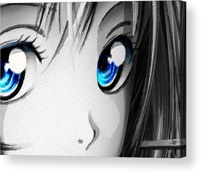 Comics Acrylic Print featuring the painting Anime Girl Eyes 2 Black And White Blue Eyes by Tony Rubino