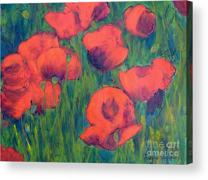Poppies Acrylic Print featuring the painting April Poppies 2 by Jackie Sherwood