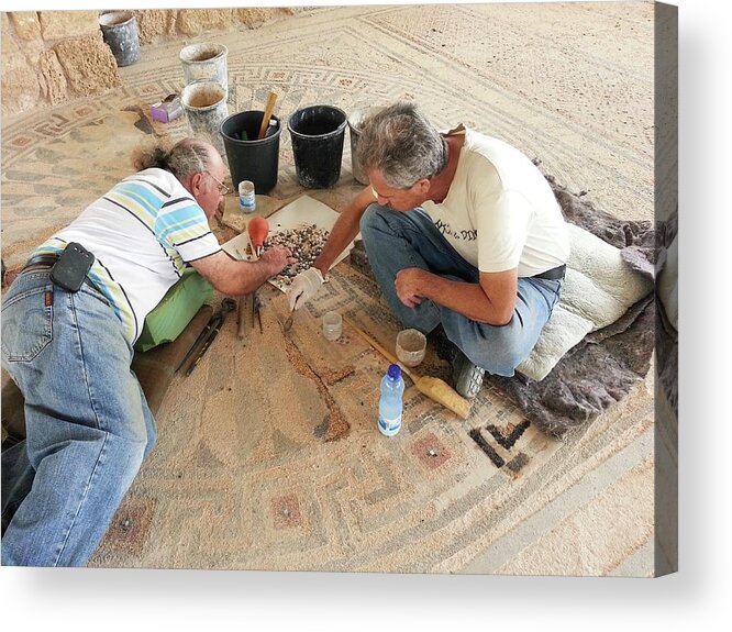 Archaeological Acrylic Print featuring the photograph Archeologists Restore A Mosaic Floor by Photostock-israel