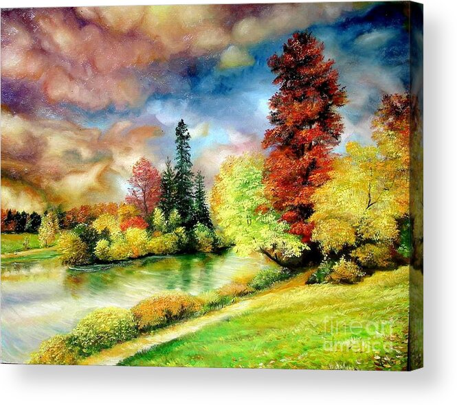 Autumn Acrylic Print featuring the painting Autumn in Park by Sorin Apostolescu