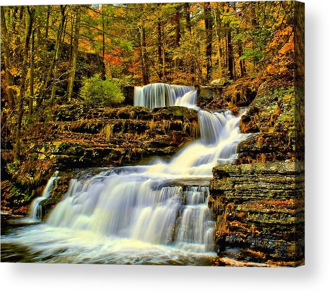Autumn Acrylic Print featuring the photograph Autumn by the Waterfall by Nick Zelinsky Jr