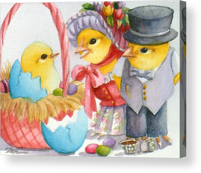 Easter Art Acrylic Print featuring the painting Baby Chick Easter Surprise by Janet Zeh