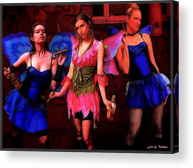 Fairies Acrylic Print featuring the painting Good Fairies Gone Bad by Jon Volden