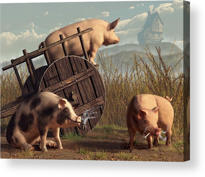 Pig Art Acrylic Print featuring the digital art Bad Pigs by Daniel Eskridge