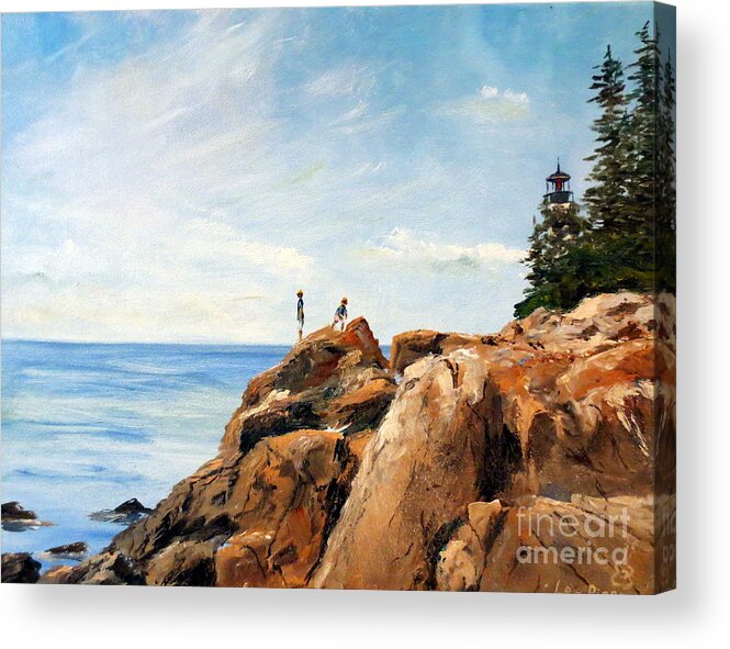 Ocean Acrylic Print featuring the painting Bass Harbor Rocks by Lee Piper