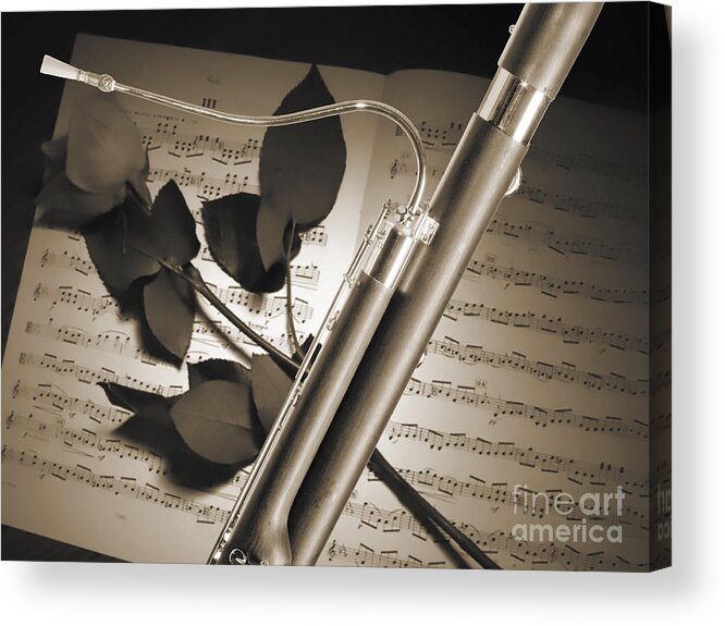 Bassoon Acrylic Print featuring the photograph Bassoon Music Instrument Photograph in Sepia 3406.01 by M K Miller