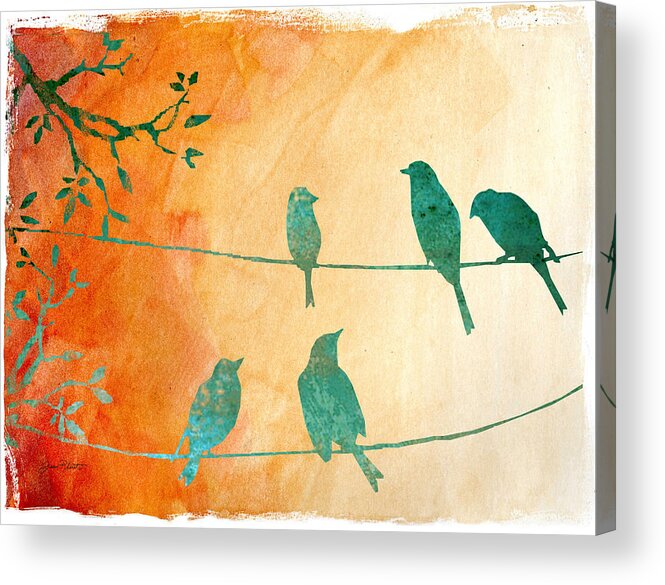 Birds Acrylic Print featuring the digital art Birds Gathered on Wires-5 by Jean Plout