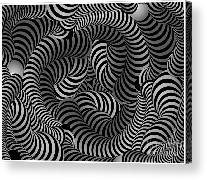 Black And White Acrylic Print featuring the digital art Black and White Striped 3D Illusion by Barefoot Bodeez Art