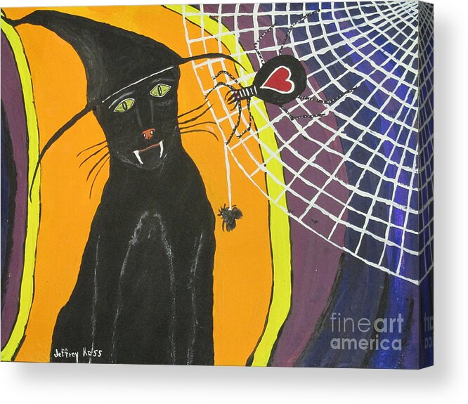 Cat Acrylic Print featuring the painting Black Cat In A Hat by Jeffrey Koss