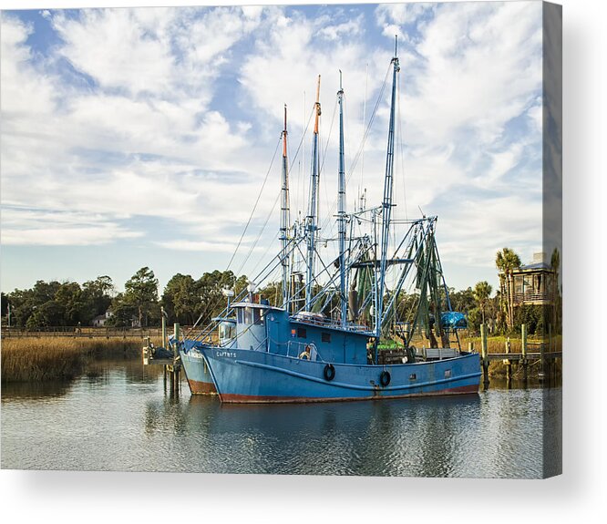 Blue Shrimp Boats Acrylic Print featuring the photograph Blue Shrimp Boats on Shem Creek by Sandra Anderson