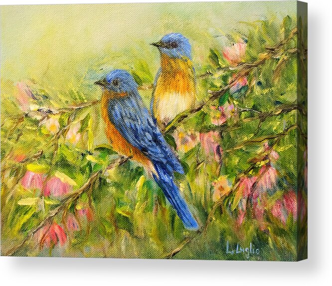 Eastern Bluebird Acrylic Print featuring the painting Bluebirds by Loretta Luglio