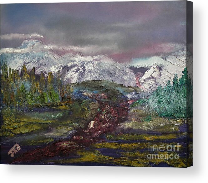 Winter Scene Of Mountains Acrylic Print featuring the painting Blurred Mountain by Jan Dappen