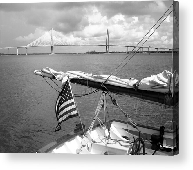 Boat Acrylic Print featuring the photograph Boat and Charleston Bridge by Ellen Tully