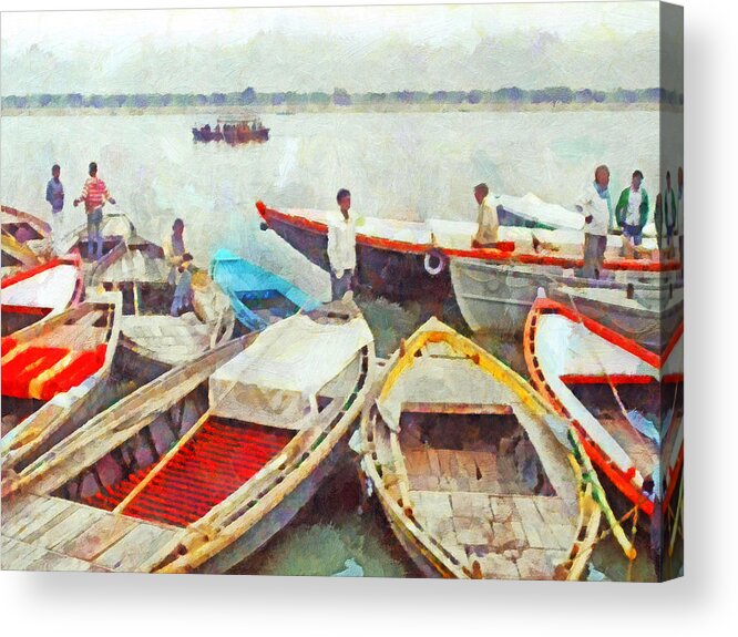 Landscape Acrylic Print featuring the digital art Boats on the Ganges River by Digital Photographic Arts