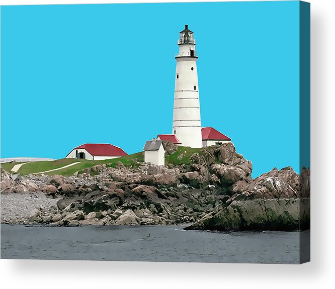 Lighthouse Boston Massachusetts New+england Boston+harbor Ocean Rocky Silkscreen Silk+screen Acrylic Print featuring the painting Boston Harbor Lighthouse by Elaine Plesser