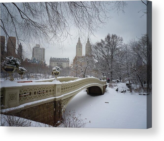 Landscape Acrylic Print featuring the photograph Bow Bridge Central Park in Winter by Vivienne Gucwa