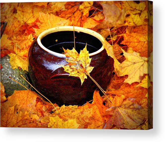Still Life Acrylic Print featuring the photograph Bowl and Leaves by Rodney Lee Williams