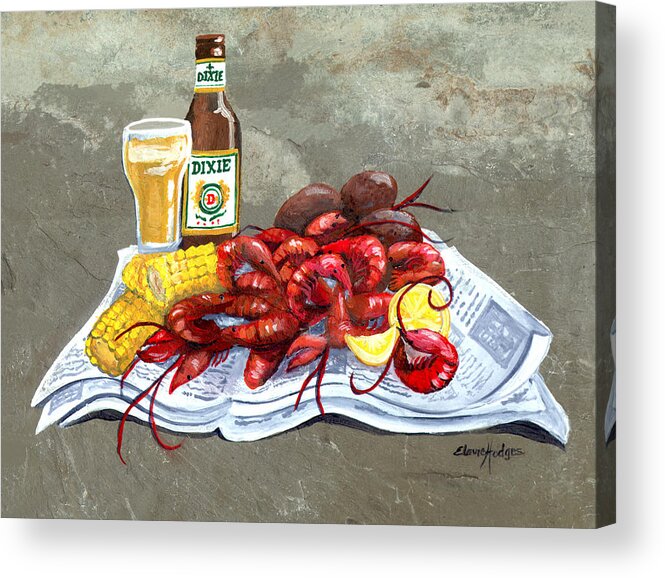 Crawfish Acrylic Print featuring the painting Bugs and Beer by Elaine Hodges