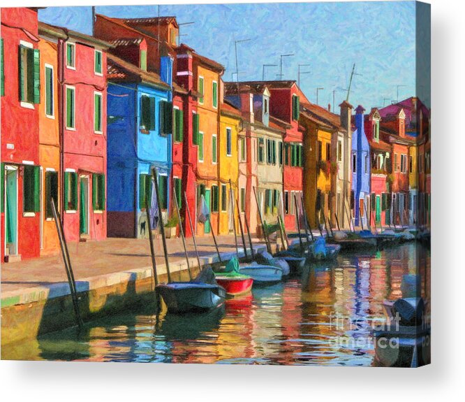 Venice Acrylic Print featuring the digital art Burano canal #1 by Liz Leyden