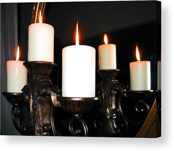 Burning Candles Acrylic Print featuring the photograph Burning Candles and Reflections by Connie Fox