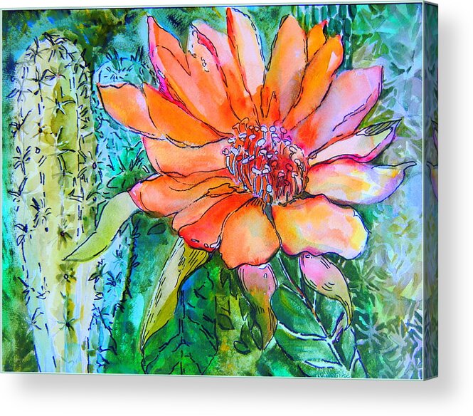 Flower Acrylic Print featuring the painting Cactus Flower by Mindy Newman