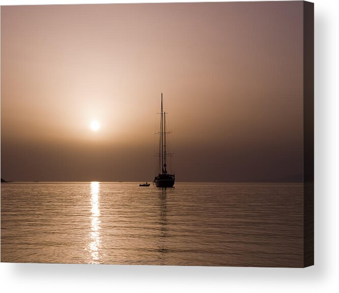 Mykonos Acrylic Print featuring the photograph Calm Sea and Quiet Voyage by Brenda Kean