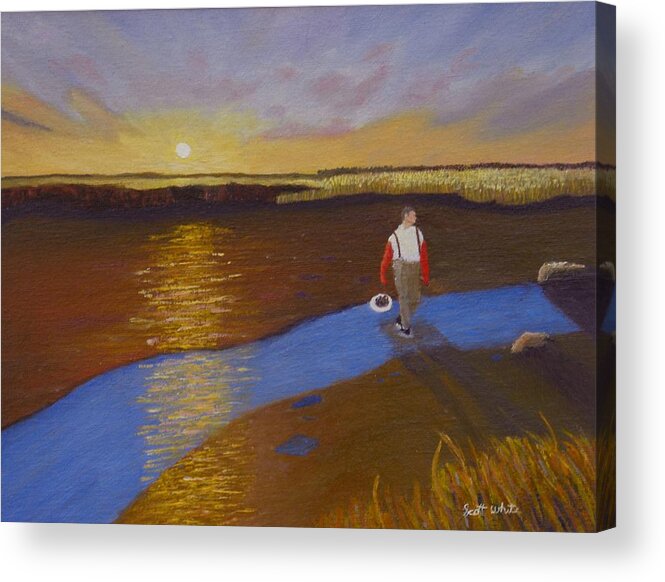 Sunset Acrylic Print featuring the painting Cape Cod Clamming by Scott W White