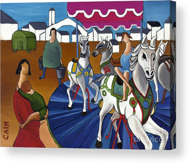 The Flower Girl Goes To The Local Circus And Takes A Ride On The Carousel. Acrylic Print featuring the painting Carousel by William Cain