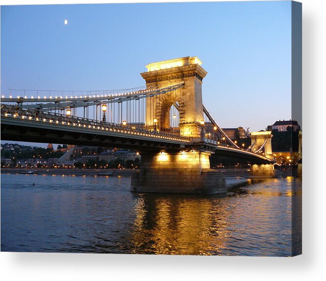 Arch Acrylic Print featuring the photograph Chain Bridge At Dusk, Budapest, Hungary by Ilona Nagy