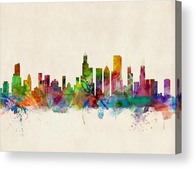 Watercolor Skyline Of Chicago Acrylic Print featuring the digital art Chicago City Skyline by Michael Tompsett