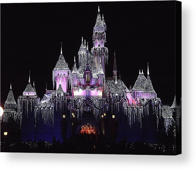 Cinderella's Castle Acrylic Print featuring the photograph Christmas Castle Night by Nadalyn Larsen