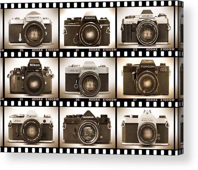 Vintage Cameras Acrylic Print featuring the photograph Classic 35mm S L R Cameras by Mike McGlothlen