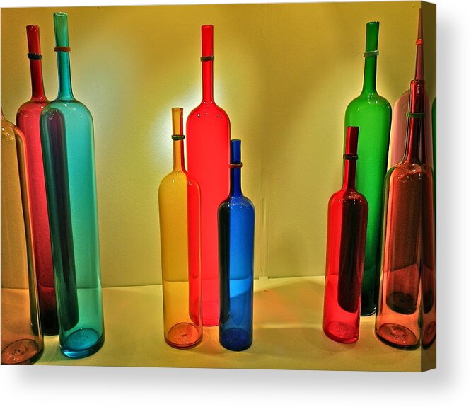 Nostalgic Acrylic Print featuring the photograph Colorful Glass Bottles by Anna Ruzsan