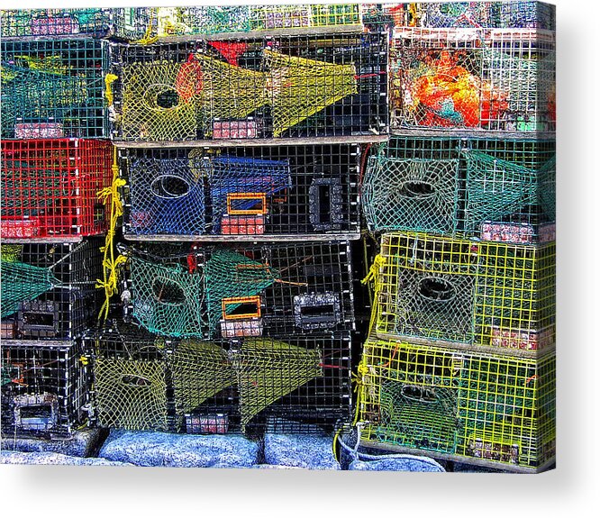 Seascape Acrylic Print featuring the photograph Colorful Lobster Traps by Mike Martin
