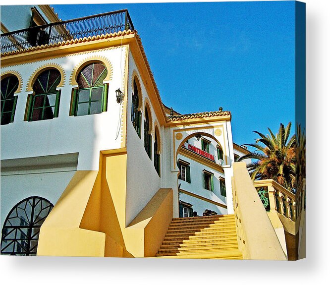 Continental Hotel Overlooking The Tangiers Harbor Acrylic Print featuring the photograph Continental Hotel Overlooking the Tangiers Harbor-Morocco by Ruth Hager