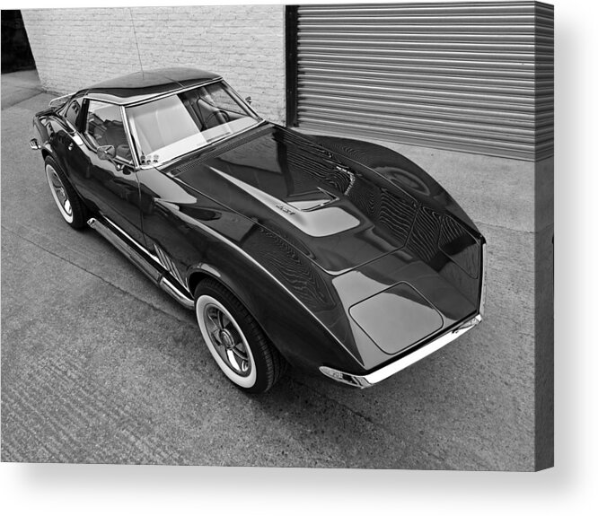 Classic Vette Acrylic Print featuring the photograph Corvette C3 1968 in Black and White by Gill Billington