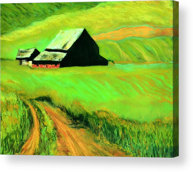 Landscape Acrylic Print featuring the pastel Country Barn by Charles Krause