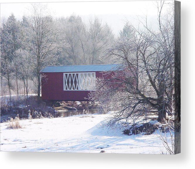 Red Acrylic Print featuring the photograph Covered Bridge by Christine Lathrop